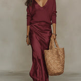 Aria | Satin Midi Set with Coordinating Knit