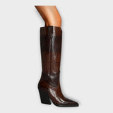 Boots with Croc-Effect Design and Elegant Heel