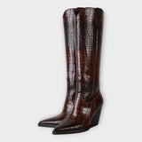 Boots with Croc-Effect Design and Elegant Heel