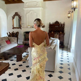 Olivia | Floral Ruffle Open-Back Maxi Dress