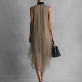 Beatrice - Lightweight Luxury Two-Tone Khaki and Brown Chiffon Sleeveless Dress