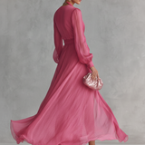 Rose Chiffon Dress with V-Neck