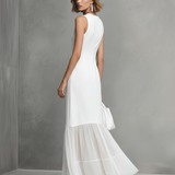 Elegant White Sleeveless Dress for Women with Milk Silk and Chiffon Panels