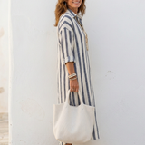 Naomi | Long Sleeve Striped Midi Shirt Dress