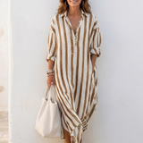Naomi | Long Sleeve Striped Midi Shirt Dress