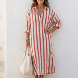 Naomi | Long Sleeve Striped Midi Shirt Dress