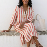 Naomi | Long Sleeve Striped Midi Shirt Dress