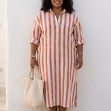 Naomi | Long Sleeve Striped Midi Shirt Dress