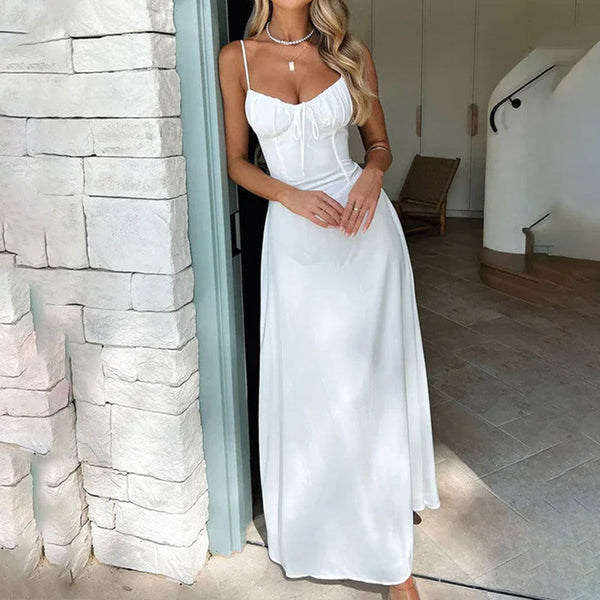 Summer Sleeveless Maxi Dress with Ruched Bodice