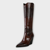 Boots with Croc-Effect Design and Elegant Heel