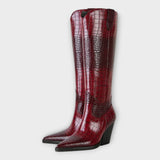 Boots with Croc-Effect Design and Elegant Heel