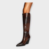 Boots with Croc-Effect Design and Elegant Heel