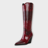 Boots with Croc-Effect Design and Elegant Heel