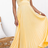 Aby - Yellow Pleated V-Neck Maxi Dress