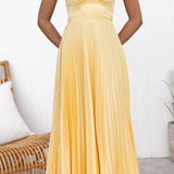 Aby - Yellow Pleated V-Neck Maxi Dress