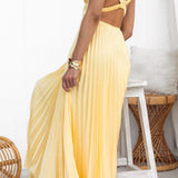 Aby - Yellow Pleated V-Neck Maxi Dress