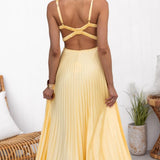 Aby - Yellow Pleated V-Neck Maxi Dress