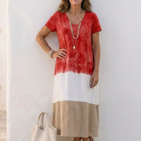Thalia | Short Sleeve Color Block V Neck Midi Dress