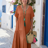 Zinnia | Short Sleeve Tiered Blue Maxi Dress