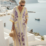 Aurelia | V Neck Half Sleeve Striped Floral Maxi Dress