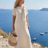 Elowyn | Round Neck Short Sleeve Pocket Maxi Dress