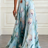 Nerea  - Elegant Tulip Print V-neck Maxi Dress