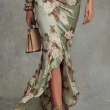 Anastasia | Asymmetrical Long Green Satin Dress