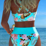 Bikini with Contrasting Floral Pattern and Split