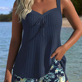Laluna® | Striped Tankini with Two-Piece Beach Shorts