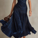 Adriana - Retro Striped Satin Midi Dress