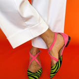 Zarella - Flat Sandals with Zebra Print and Crossed Ankle Straps