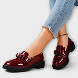 Black Patent Women's Loafers with Bow