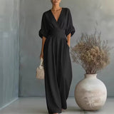 Georgina | Deep V-Neck Elegant Wide-Leg Jumpsuit