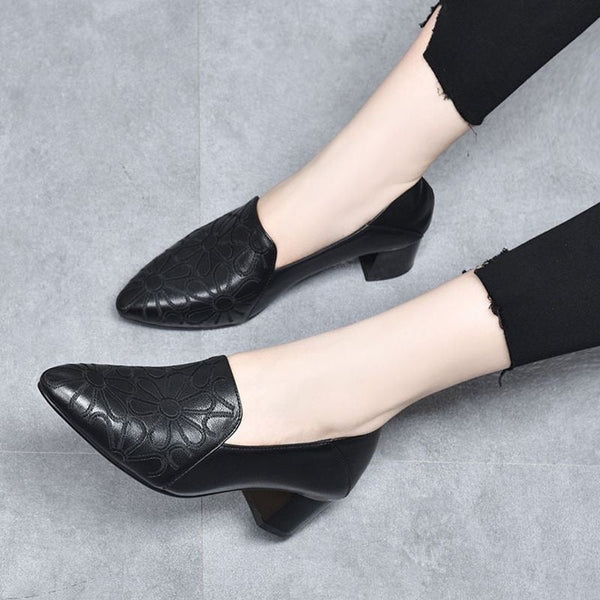 Olene - Vegan Leather Heels with Soft Embroidery