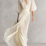 Sefa - Ivory Sheer Chiffon Dress