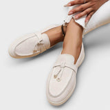 Beige Women's Loafers with Decorative Cord