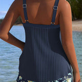Laluna® | Striped Tankini with Two-Piece Beach Shorts