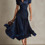 Adriana - Retro Striped Satin Midi Dress