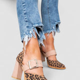Selveta - Suede Sandals with Leopard Print and Stable Heel
