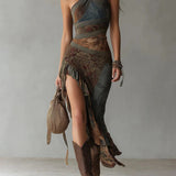 Ngahuia | Asymmetrical Ethnic Print Maxi Dress