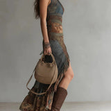 Ngahuia | Asymmetrical Ethnic Print Maxi Dress