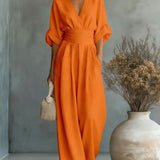 Georgina | Deep V-Neck Elegant Wide-Leg Jumpsuit