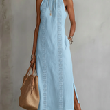 Millie | Midi Linen Dress with Mandarin Collar