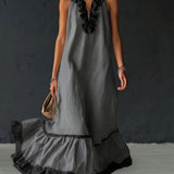 Celestine | Color-Block Ruffle Maxi Dress