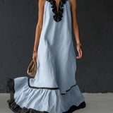 Celestine | Color-Block Ruffle Maxi Dress