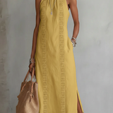 Millie | Midi Linen Dress with Mandarin Collar
