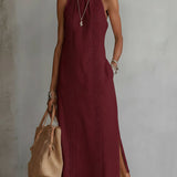 Millie | Midi Linen Dress with Mandarin Collar