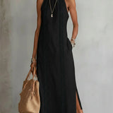 Millie | Midi Linen Dress with Mandarin Collar