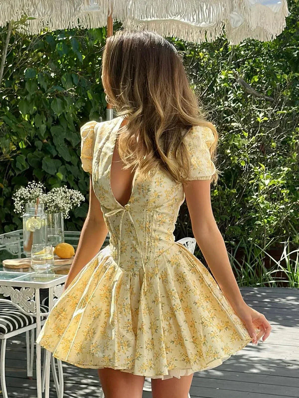 Yellow Floral Tie-Back Garden Summer Dress