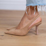 Marlena - Nude Slingback Pumps with Thin Heel